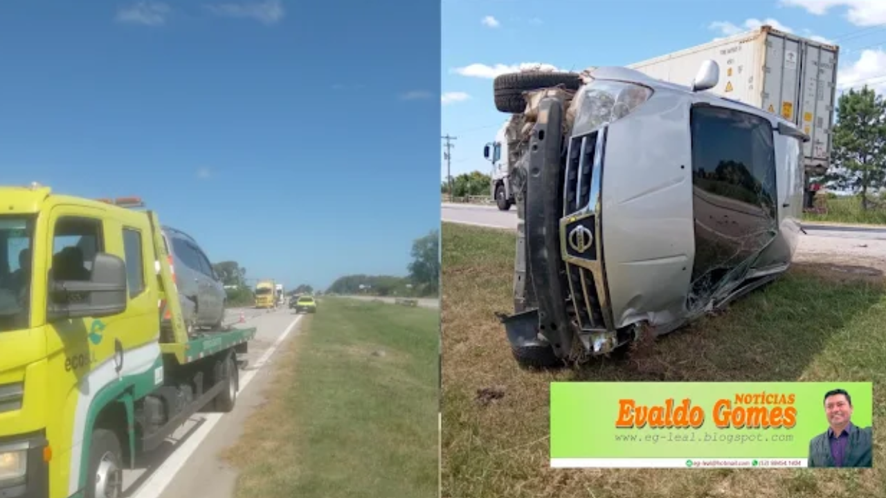 Veículo sai da pista após estourar pneu na BR-392, em Rio Grande