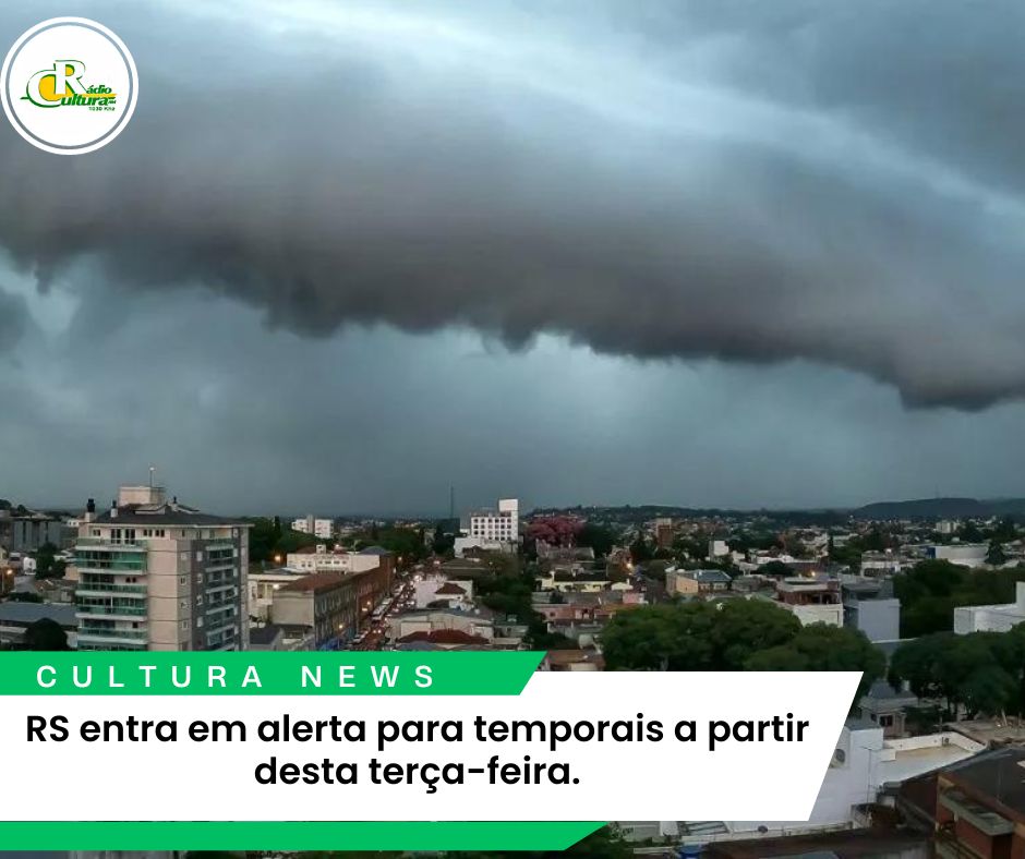 RS entra em alerta para temporais a partir desta terça-feira.